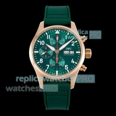 BLS Swiss Copy IWC Schaffhausen Pilot's Chronograph Rose Gold Green Face Watch 